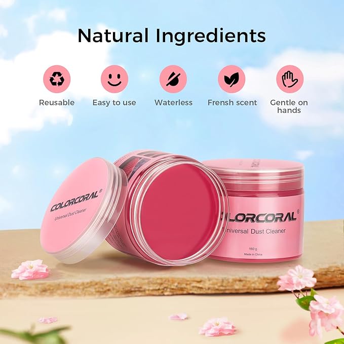 COLORCORAL Cleaning Gel for Car Universal Gel Cleaner Auto Detailing Car Vent Keyboard Cleaning Putty Car Interior Cleaner Dashboard Dust Remover Putty Auto Duster Cleaning Kit 160G - Rose Red