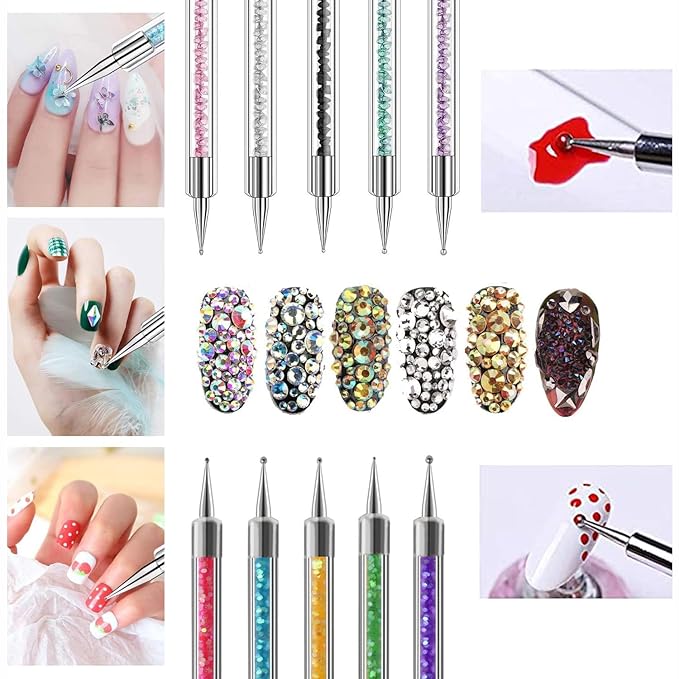 Magic Armor 10pcs Nail Art Brushes - Double Ended Liner & Dotting Tools Set, Shiny Handles, Easy To Use Drill Point Drawing Tools for Beginner DIY Design