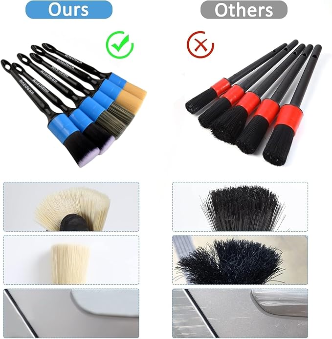 MVEQRRN 6pcs Car Detailing Brush Set-2pcs Boars Hair Car Detailing Brushes,2pcs Ultra Soft No Scratch Detailing Brush for Air Vent,Leather Seat 2pcs Detail Brushes for Interior Exterior(Blue)
