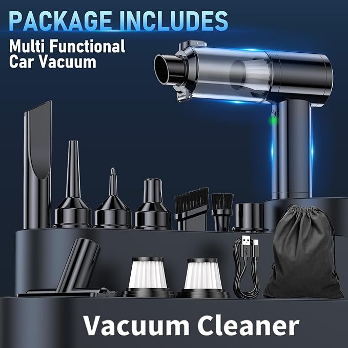 Car Vacuum Portable Cordless, 35000Pa High Power Brushless Motor Handheld Vacuum, 6-in-1 Rechargeable Mini Cleaner with Air Duster for Car, Home, Pet Hair, Keyboard, Graphite Grey