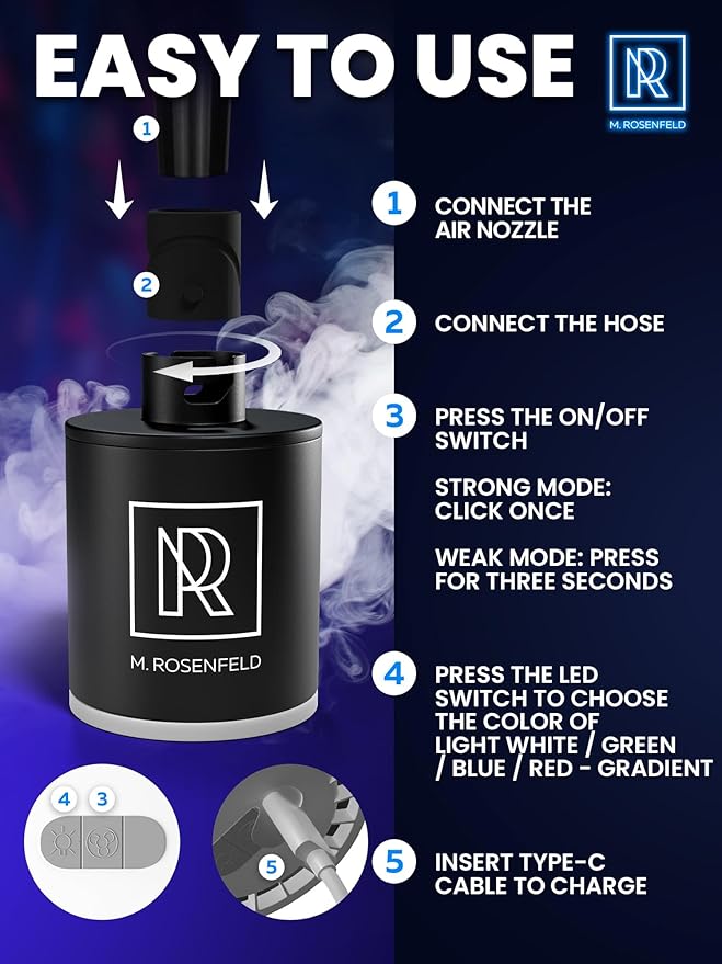 Hookah Starter Pump - Hookah Pump Starter with 1300 mAh Rechargeable Battery - Portable Electric Hooka Blower & Vacuum Starter - Mini Air Pump with LED Light, Quiet & Efficient