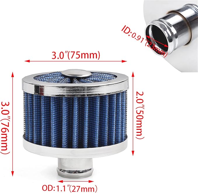 23mm Car Air Filter Universal Cold Air Intake Filter High Flow Vent Valve Cover Breather Filter (Blue)