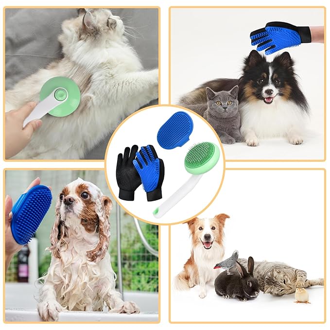Cat Grooming Glove Brush,Self-Cleaning Slicker Pet Brush for Short and Long Haired Pets,Dog Bath Brush for Shedding and Grooming,Removes Loose Hair and Tangles,Promote Circulation