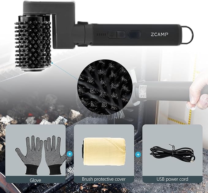 Electric Grill Brush for Outdoor, 3-Speed Control, 304 Stainless Steel Cordless BBQ Grill Brush with No-Shed Bristles, 150-Mins Runtime Grill Cleaning Brush for Deep Cleaning Grates (Black)