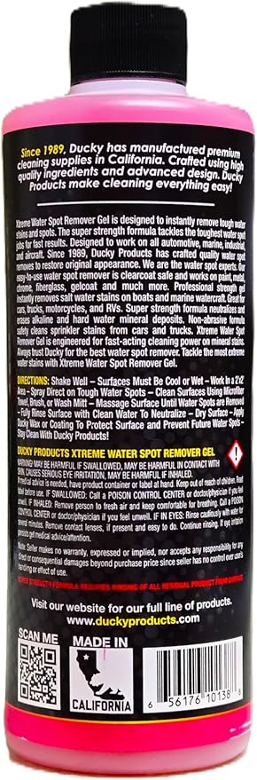 DUCKY PRODUCTS Xtreme Water Spot Remover Gel - Instantly Removes Hard Water Spots and Stains - Works on Cars, Trucks, Boats, RVs, Motorcycles, and More - 16 fl oz. - D1035 Pink