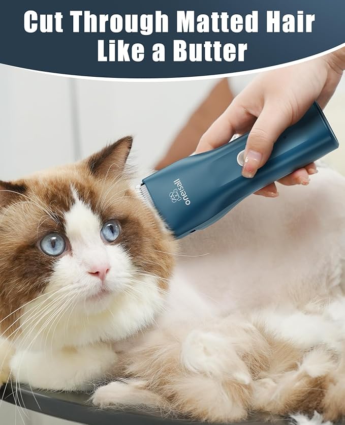 oneisall Pet Clipper for Cat Matted Hair, Pet Shaver for Cats Quiet Pet Clippers Waterproof Cordless Cat Clippers for Matted Long Hair with Storage Bag (Green)