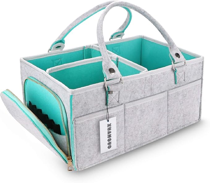 XUANGUO Large Baby Diaper Caddy Organizer, Felt Basket with Handles, Green