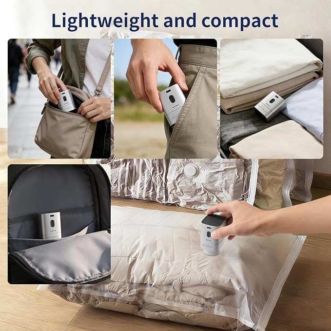 Electric Vacuum Pump for Vacuum Storage Bags, Portable Air Pump for Inflatables with 7 Nozzles, USB Rechargeable Mini Pump – Clothes, Blankets, Air Mattress & Pool Floats