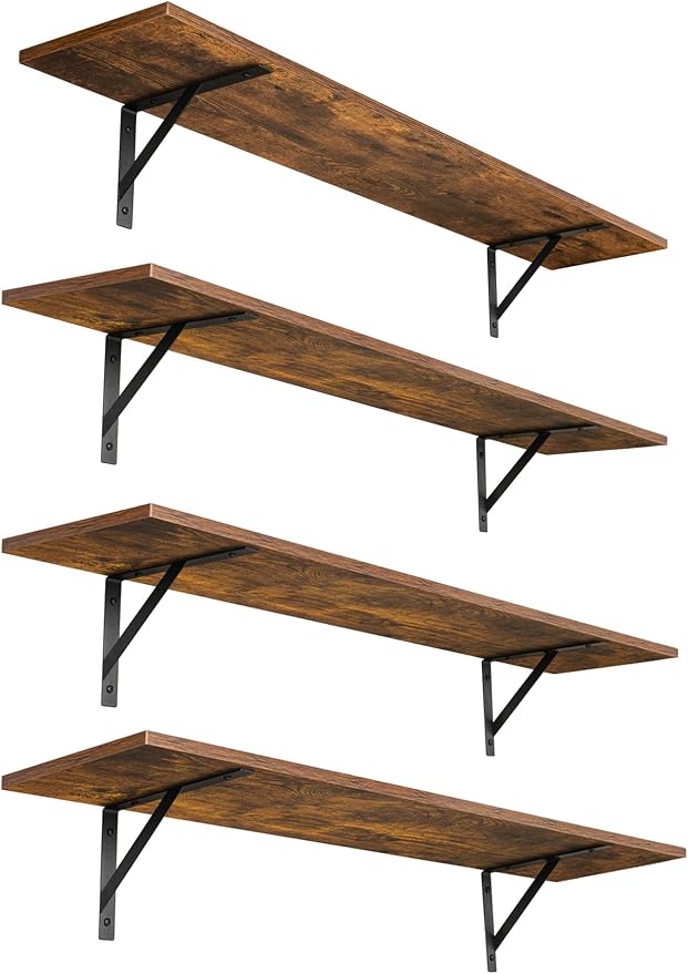 DINZI LVJ Long Wall Shelves, 47.3Inch Wooden Wall Mounted Shelves, Set of 4