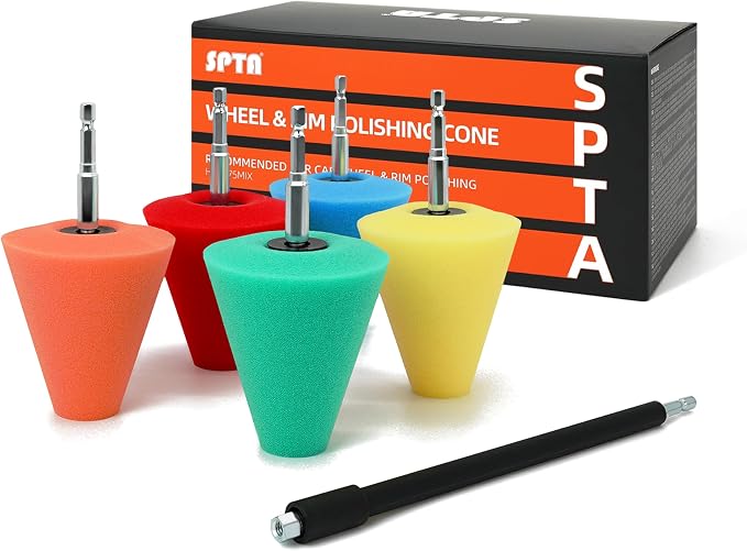 Polishing Cone, SPTA Car Wheel Hub Drill Buffing Sponge Pads Kit, Polishing Ball, 5 Pack Car Buffers and Polishers Kit,