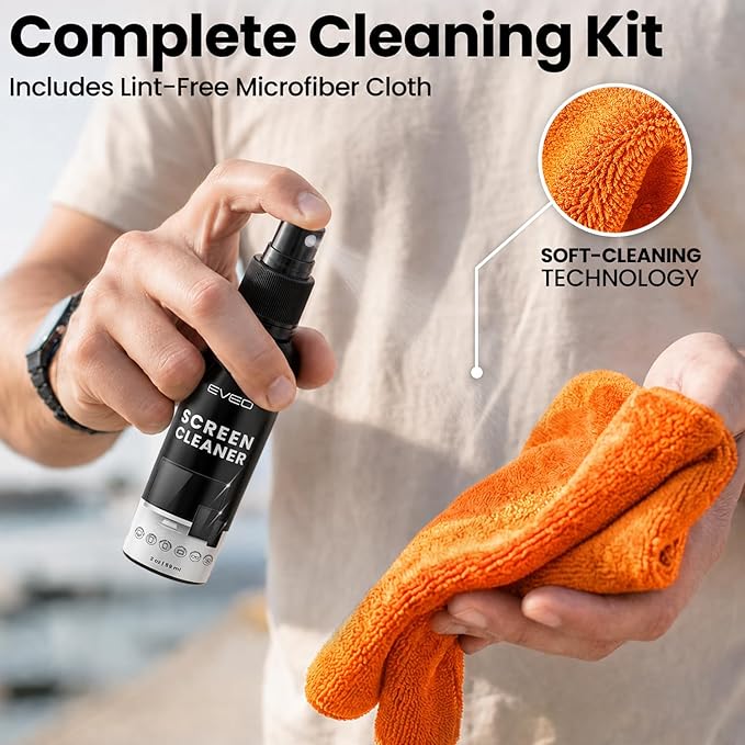 Screen Cleaner Spray - TV Screen Cleaner Spray and Microfiber Cloth kit, Computer Screen Cleaner & Car Screen Cleaner for TV, Monitor, Laptop, MacBook, iPad, iPhone and Electronic Devices - 2 Pack