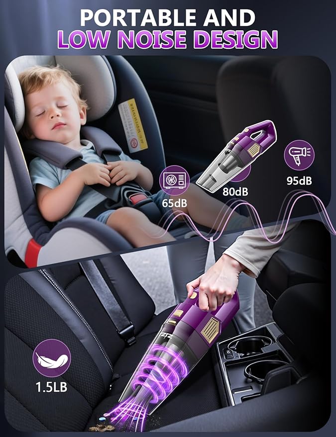 Handheld Vacuum Cordless, 15000PA Powerful Suction Hand Held Car Vacuum Cleaner Rechargeable with Multi-Nozzles & Washable Filters, High Power Lightweight Hand Vacuum for Home, Pet, Car, Office