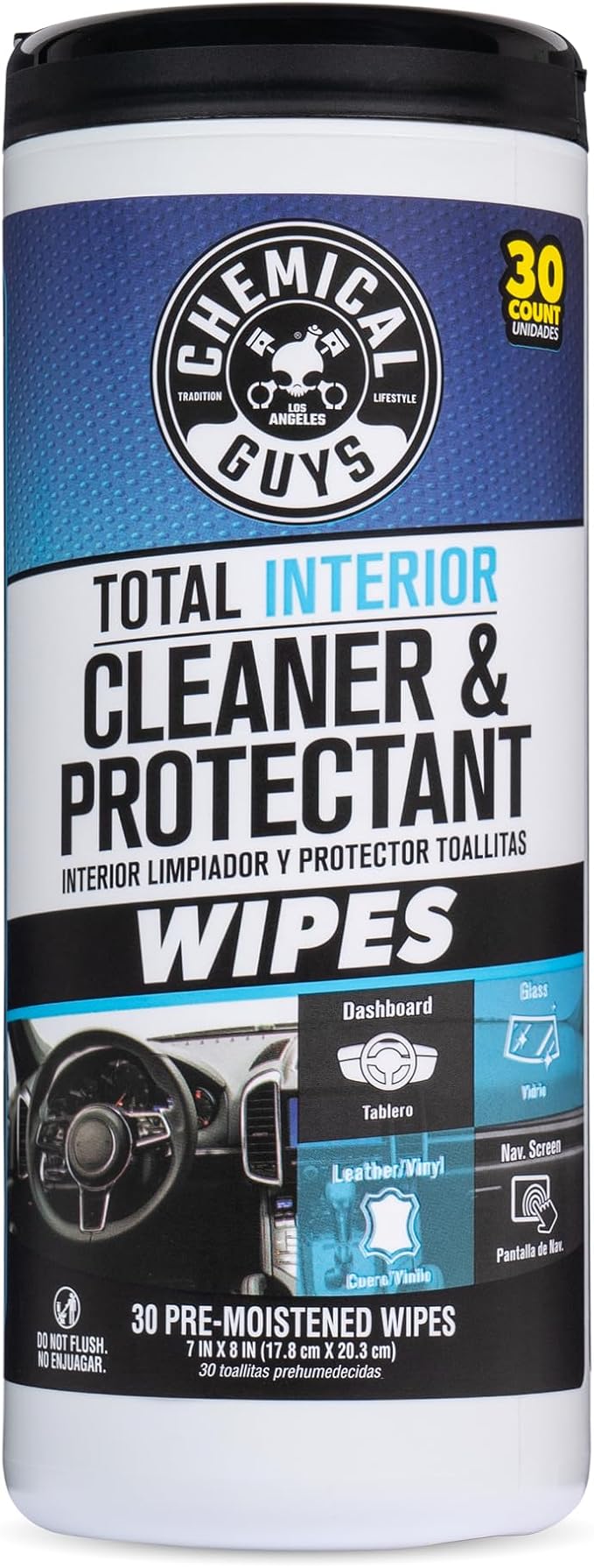 Chemical Guys, Total Interior Cleaner & Protectant Canister Wipes, 30 Count