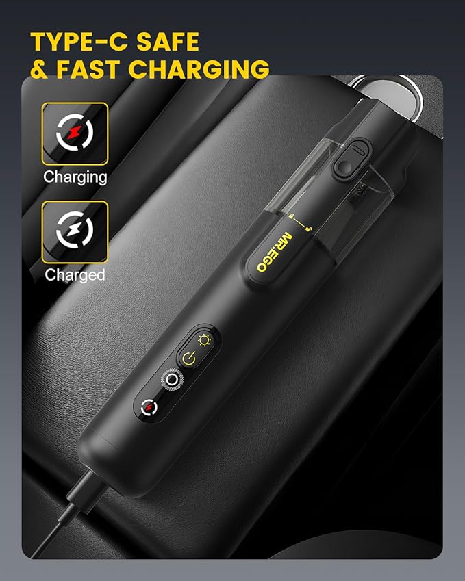 Mr.ego Car Vacuum Portable Cordless, 20000Pa High-Power Suction Handheld Vacuum & Air Duster with Brushless Motor, Multi-Nozzles, Green LED Light & Washable Filter for Car, Home, Office, Pet Hair
