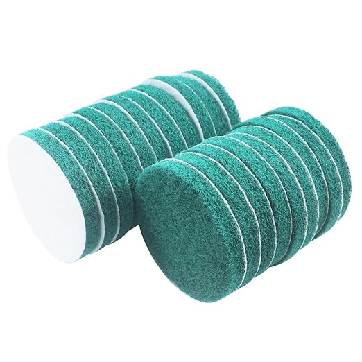 4 Inch 180 Grit Drill Brush Scrubber Scouring Pads, 20 Pcs Hook & Loop Power Scrubber Scour Pads for Rotary Tools, Random Orbital Sander (Green)