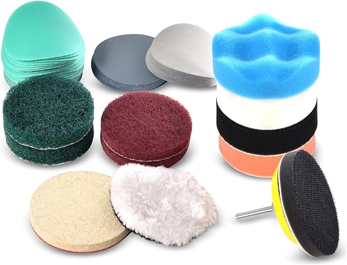 LINE10 Tools 3" Wet Sanding Polishing Kit for Drill Car Buffer – Headlight Restoration Kit with Sandpaper Discs, Foam &