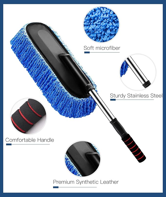 YeewayVeh Car Duster Kit, 2 Pack Car Dust Brush Set with Microfiber Pollen Dusters Scratch Free, Extendable Duster Brush & Dash Duster for Exterior Interior Cleaning Tools