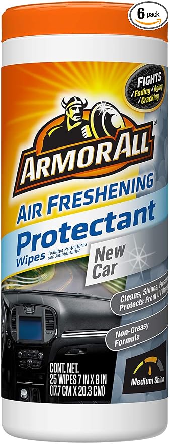 Armor All Car Interior Cleaner Protectant Wipes - Cleaning for Cars & Truck & Motorcycle, New Car, 25 Count (Pack of 6),