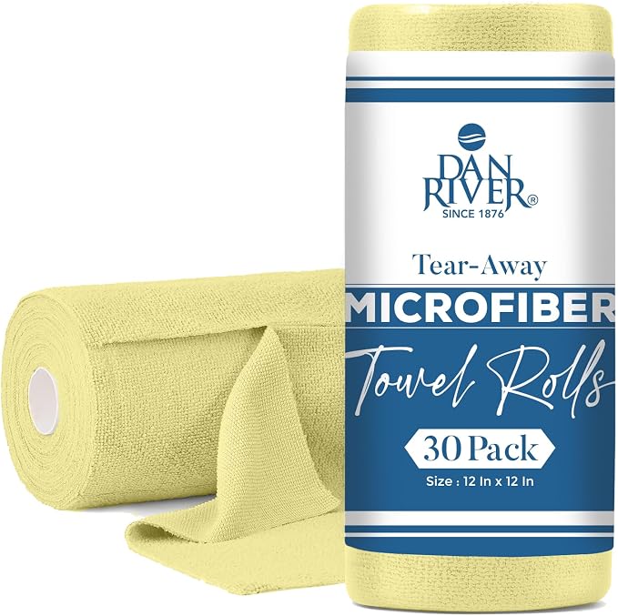DAN RIVER Microfiber Cleaning Cloth Roll - 30 Pack,12x12 Inch Reusable Tear Away Lint-Free Cloth for Kitchen, Car and Ho