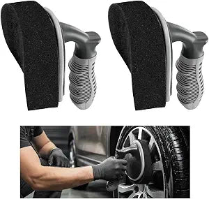 2 PCS Car Tire Shine Applicator, High-Density Sponge Tyre Dressing Applicator Pad with Curved Handle, Reusable Wheel Pol