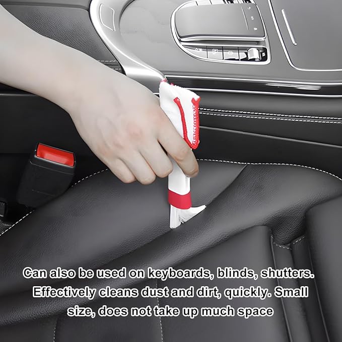 KVAEY 2 PCS Mini Duster for Car Air Vent, Double Ended Automotive Air Vent Microfiber Duster & Brush, Dust Collector Cleaner for Keyboard Window Leaves Shutter, Car Accessories (Red & White)
