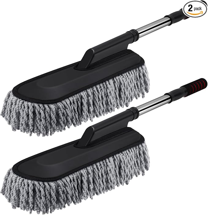 Tanlade 2 Pack Microfiber Car Duster Exterior Scratch Free with Extendable Handle Soft Car Duster Kit for Cleaning Dust