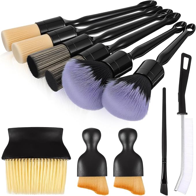11PCS Car Detailing Brush Set Ultra Soft Boars Hair Car Interior Brushes No Scratch Car Dust Brush All-in-One Auto Detai