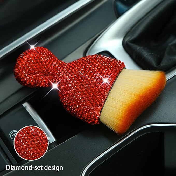 zipelo Auto Interior Dust Brush, Car Detailing Cleaning Brush with Diamond, Bling Handle Soft Bristles Dusting Tool, Scratch Free Dirt Clean Brushes for Vehicle Air Conditioner Vent (Orange)