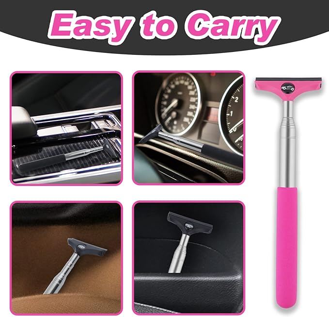 Side Mirror Squeegee, 2 PCS Car Mirror Squeegee, Retractable Car Rearview Mirror Wiper for All Vehicles, Universal Automotive Accessories(Black/Pink)