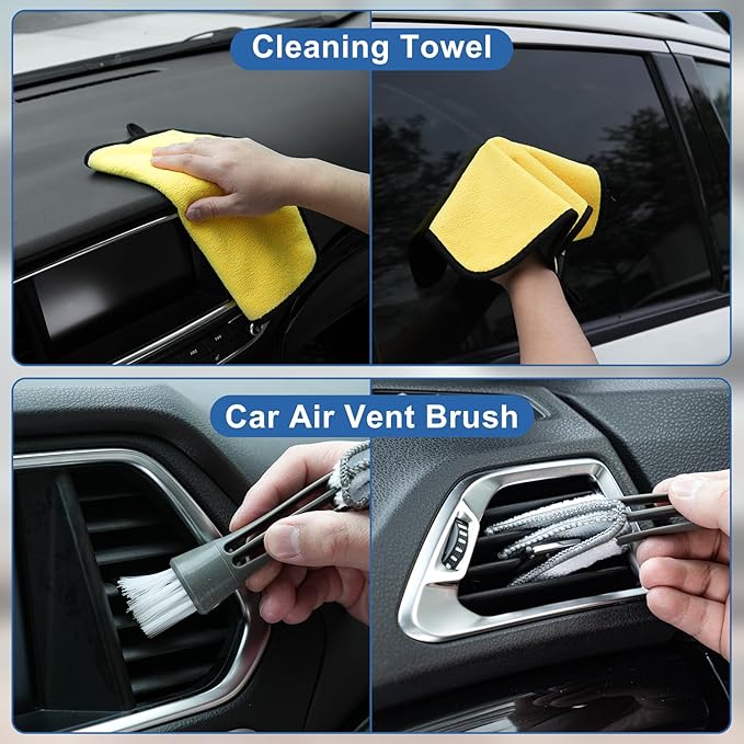 Windshield Cleaner Tool, 13Pcs Car Interior Cleaning Kit, Car Detailing Kit Interior Cleaner, Car Detailing Brushes, Car Cleaning Gel, Inside Cleaning Supplies Accessories for Women Men