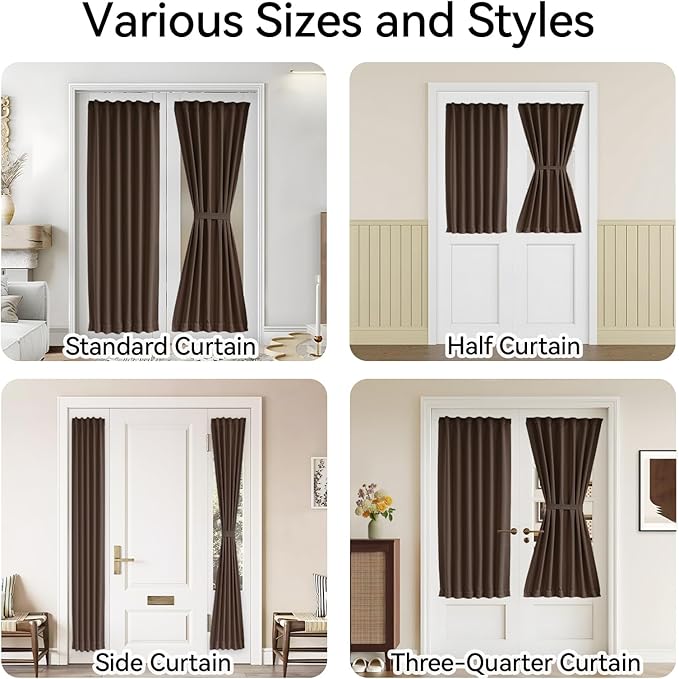 Vatge Door Window Curtains - Privacy Door Window Treatment Drapery for French Sliding Doors and Glass Patios, 1 Panel, W25 x L40, Brown