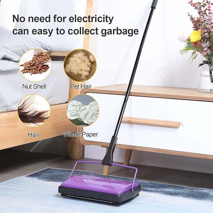 Yocada Carpet Sweeper Cleaner for Home Office Low&Undercoat Carpets Rugs Pet Hair Dust Scraps Paper Small Rubbish Cleaning with a Brush