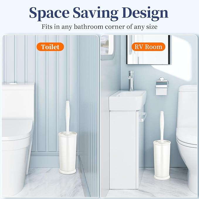Toilet Bowl Brush Holder Set: 2 Pack Modern Deep Cleaning Bathroom Toilet Scrubber with Caddy for Rv - Rim Decorative Accessories Cleaner Brushes for Toilet (C-White) 3