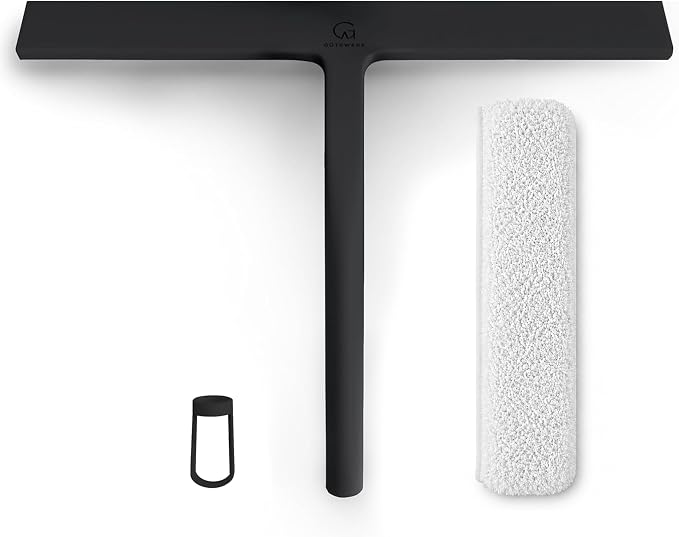 GÜTEWERK 2-in-1 Squeegee & Cleaning Cloth, 28cm Shower Squeegee for Shower Doors, Car Window Squeegee Glass Cleaning, Wa