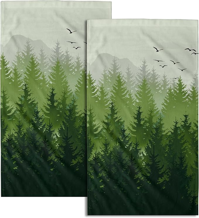 Misty Green Forest Hand Towels,Wild Nature Landscape Soft Water Absorbent Decorative Towel Washcloths for Bathroom Kitch