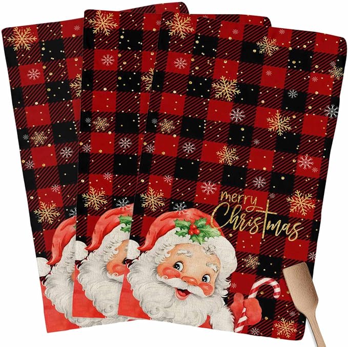 Christmas Santa Kitchen Towels, Absorbent Microfiber Kitchen Dish Hand Tea Bath Towel, Quick Dry Cleaning Cloth Dishclot