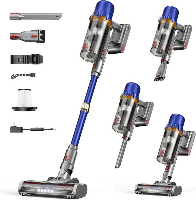 Cordless Vacuum Cleaner for Home - Powerful Stick Vacuum with HEPA Filter, 55-Min Runtime, LED Light, Anti-Tangle Brush, Detachable Battery,Lightweight Vacuum for Pet Hair,Carpets & Hard Floors - Cleanova