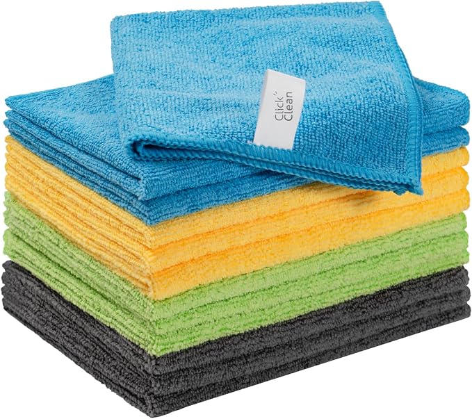 CLICK CLEAN Microfiber Cleaning Cloths, 12 Pack, Lint-Free Cleaning Towels