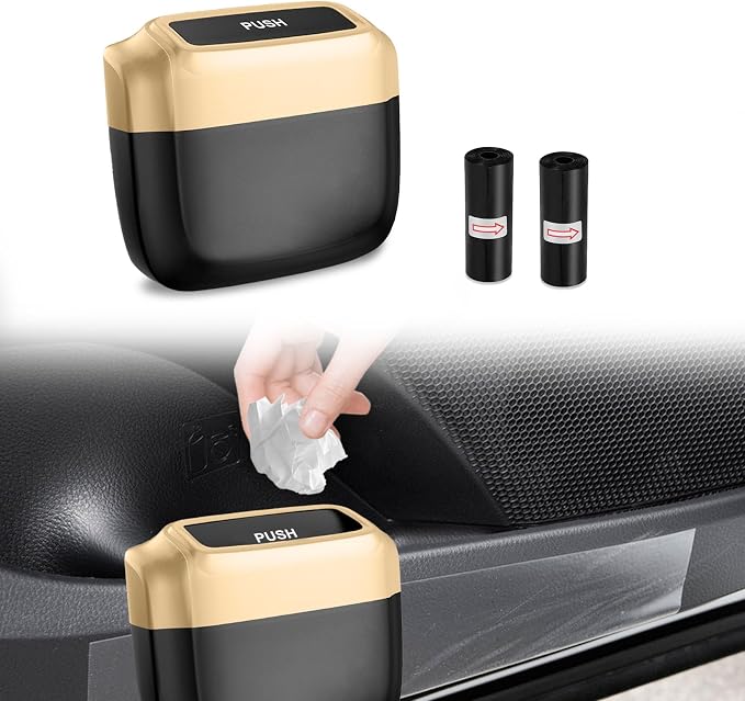 Car Trash Can with Lid, Mini Auto Garbage Can with 60 Trash Bags, Leakproof Automotive Garbage Container Bin, Multipurpo