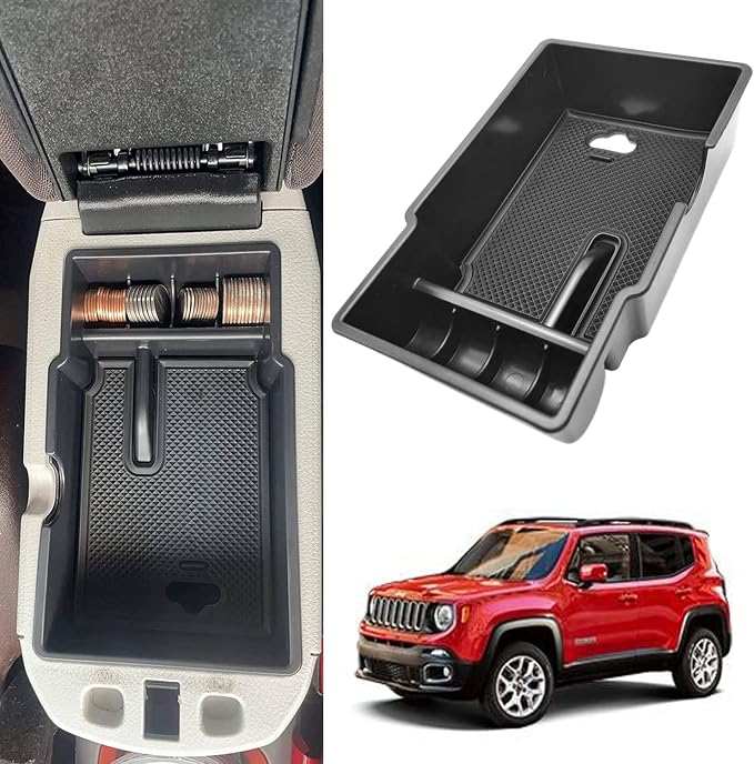 YOCTM Center Console Organizer Tray for 2015-2024 Jeep Renegade, Armrest Storage Box Insert with Anti-Slip Mat, Secondar