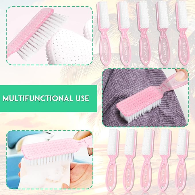 NICEMOVIC 10 Pcs Nail Brush for Cleaning Fingernails, Handle Grip Nail Scrubber Brush, Hand Fingernail Cleaner Brush Manicure Tools Scrub Cleaning Brushes, Use for Toe and Nail Cleaning (Clear-Pink)