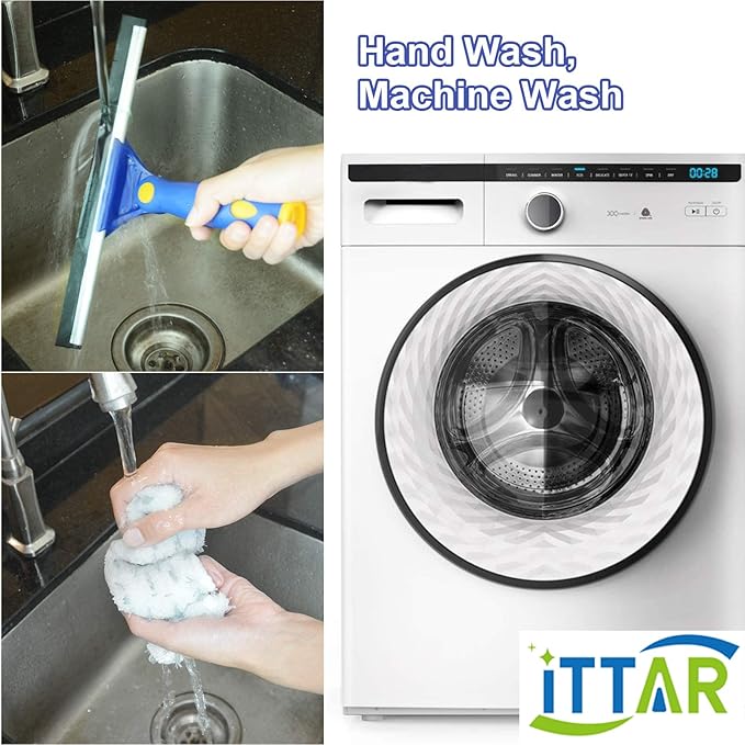 ITTAR Window Squeegee Cleaning Kit with 60 Inch Extension Pole, Glass Cleaner Tool 12" Rubber Blade & 2 Microfiber Pads, Window Washing Equipment for High Windows, Shower Doors, Car Windshield