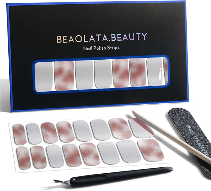 Nail Polish Strips, 32PCS Salon Quality Wraps, Long Lasting Gel Nail Stickers for Women Easy Apply& Remove (Light Grey)