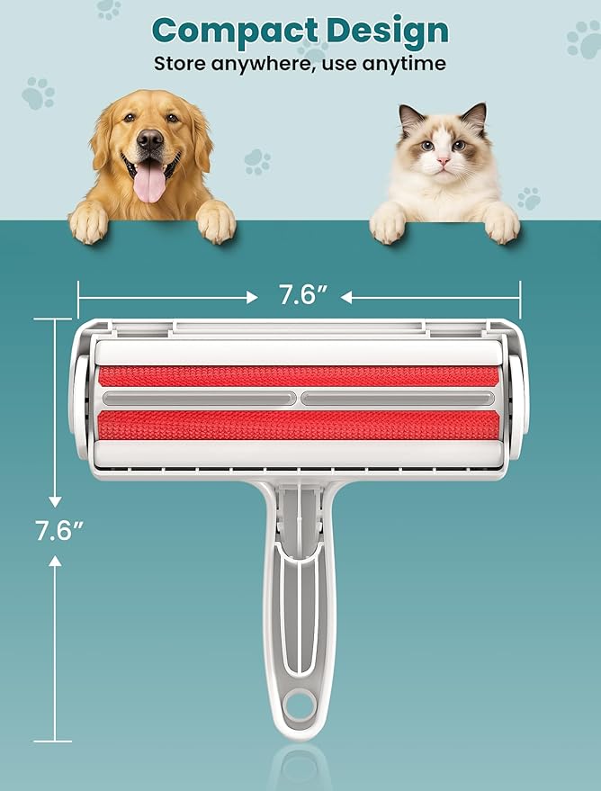 DELOMO Pet Hair Remover Roller: Reusable Lint Roller with Large Fur Bin - Portable Cat and Dog Hair Remover for Couch, Bedding, Car, Rugs & Furniture, Effective and Eco-Friendly, for Multi-Pet Homes