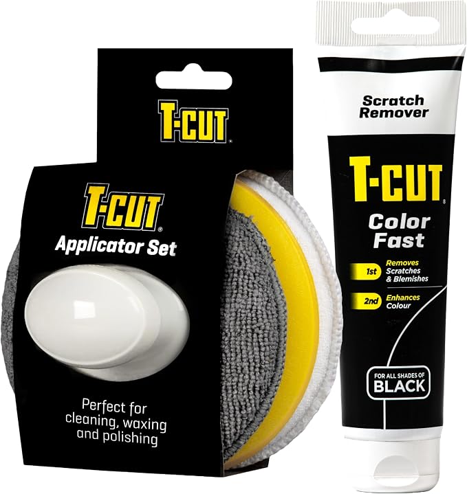 T-Cut CSB150 Black Scratch Remover Color Fast Paintwork Restorer Car Polish - 150g plus a Wax Applicator Set with Handle