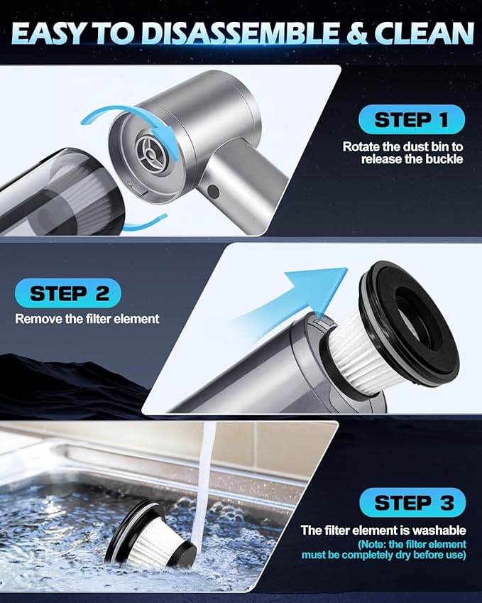 2026 Upgraded Handheld Car Vacuum, Cordless Car Vacuum Cleaner with 15000Pa Strong Suction, Brushless Motor & Filter, 7-in-1 Cleaning Kit, Type-C Charging for Home Office Car Pet (Silver)