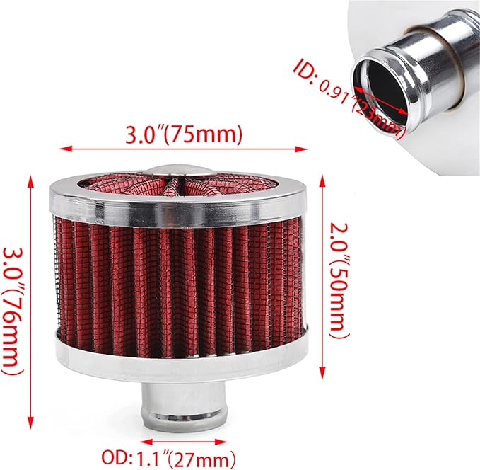 23mm Car Air Filter Universal Cold Air Intake Filter High Flow Vent Valve Cover Breather Filter (Red)
