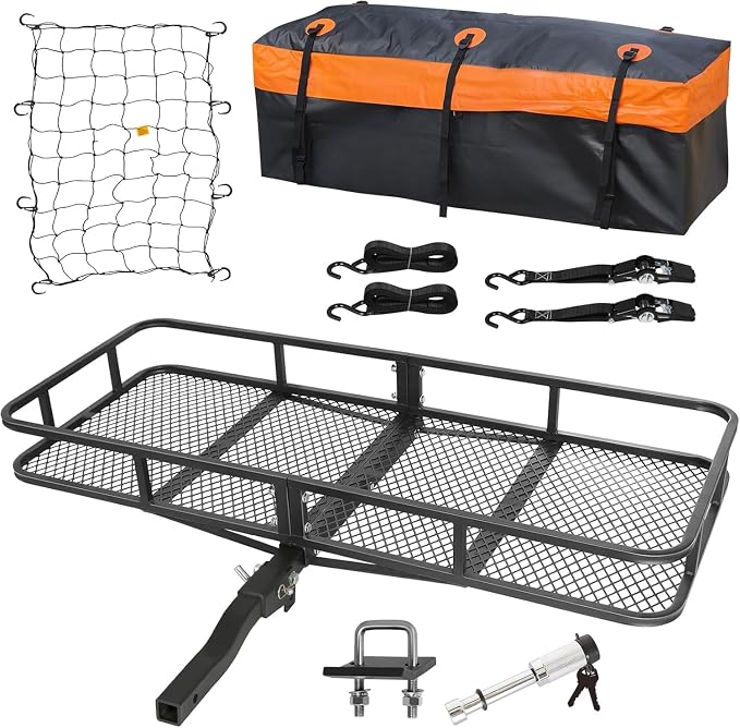 WEIZE Folding Hitch Mount Cargo Carrier 60" x 20" x 6", 500 lbs Capacity Hitch Cargo Rack with Waterproof Bag, Hitch Sta