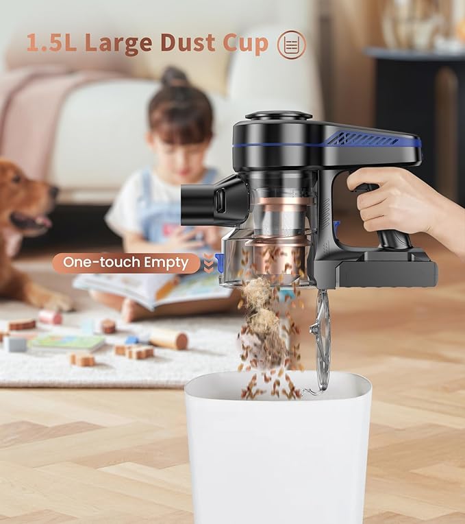 NADALY Cordless Vacuum Cleaner, 500W 40KPA Stick Vacuum with 45min Runtime, Anti-Tangle Vacuum Cleaners for Home, 1.5L Dust Cup, Rechargeable Wireless Vacuum for Hardwood Floor Carpet Pet Hair