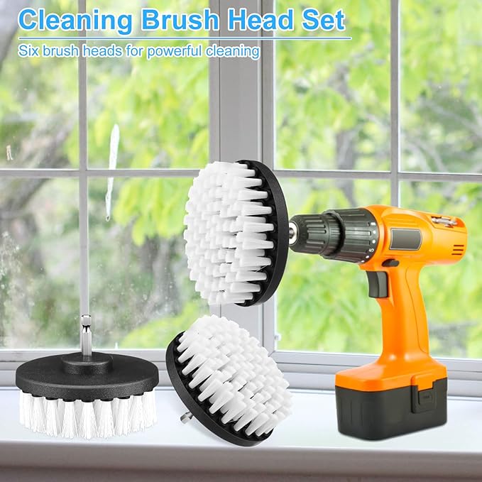 Drill Brush Attachment Power Scrubber Cleaning Kit Multi Purpose Drill Brush Set Drill Scrubber Brush Kit Cleaning Brushes for Drill Bathroom Surfaces Tub Grout Shower Kitchen (White, 6 Pcs)